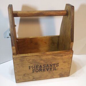 Handmade Pheasants Forever Wooden Beverage Caddy 6 Pack w/Bottle Opener  New